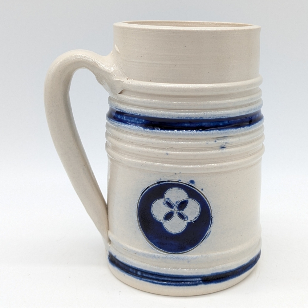 Williamsburg Pottery Off White Cobalt Blue Thick Heavy Ceramic Coffee Mug